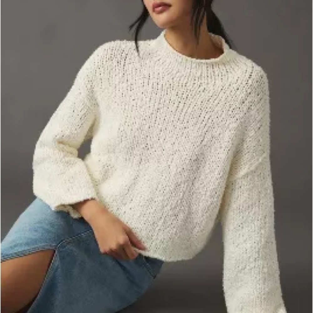Anthropologie Pilcro Cropped Mock Neck Sweater Cream